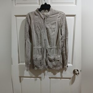 Altar'd State light gray utility jacket with floral eyelet cutouts Size Medium